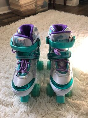 Adjustable Aqua Purple White Shimmer Roller Skates